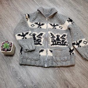 Vintage Handmade Cowichan Sweater Eagle Pattern Sz M